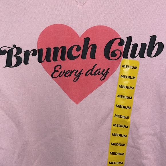 •WILDFOX•NWT "BRUNCH CLUB EVERYDAY" PINK HEART GRAPHIC CREWNECK SWEATER MEDIUM - Picture 7 of 11